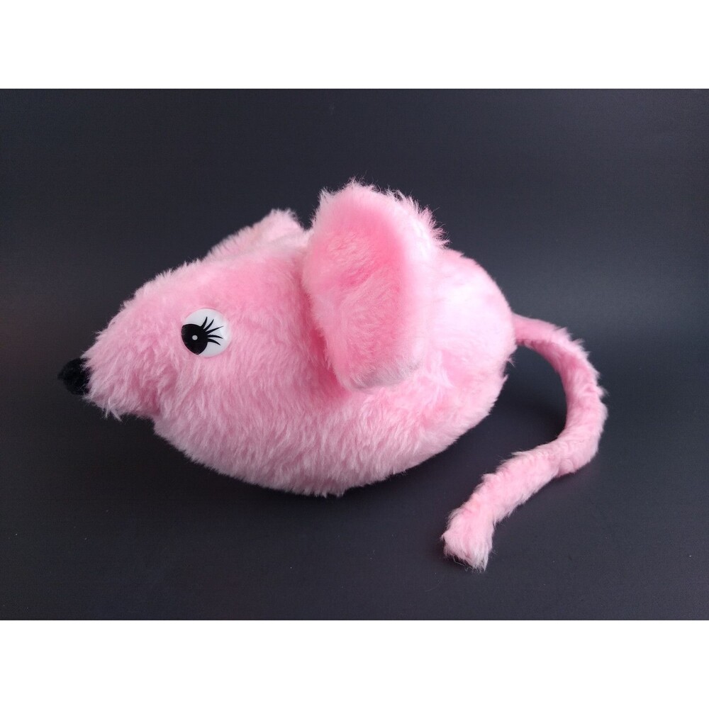 Haan Crafts Pink Plush Toy Mouse HandmadeUSA Nose Squeaks Vintage Stuffed Animal